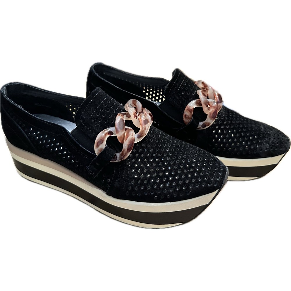 Dolce Vita Jhenee Perforated Platform Sneakers Loafers Size 8 Black Onyx Suede